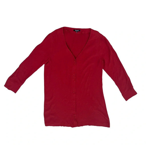 Madewell Maroon Long-Sleeve Button-Front Dress V-Necklin Medium Tomato Girl - Picture 3 of 8